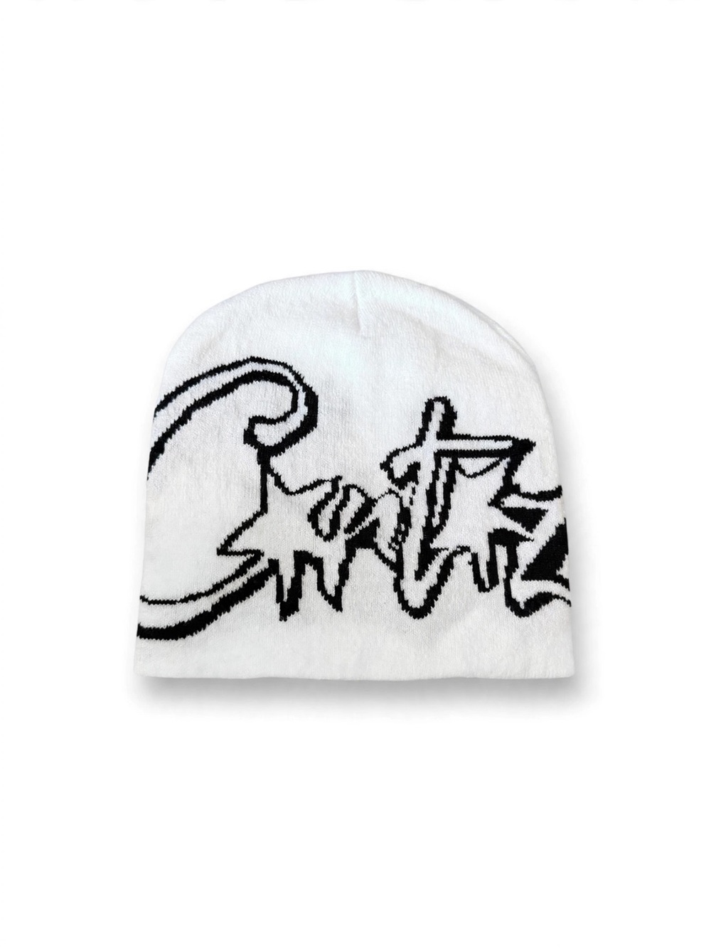 Corteiz White Beanie with Black/White Script Logo Brand New One Size